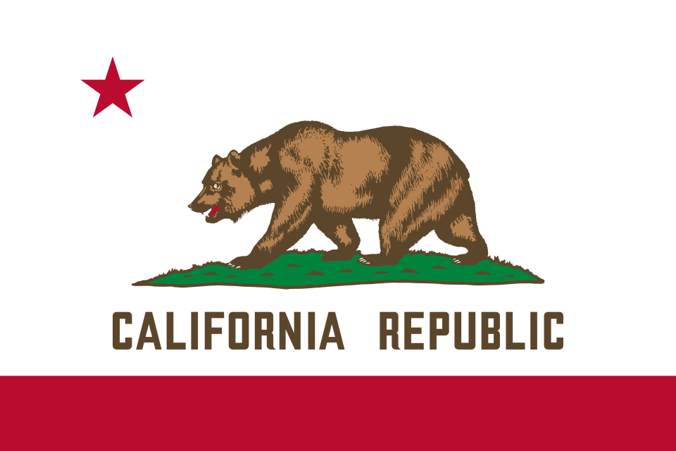 California state flag with a bear, red star and California Republic text
